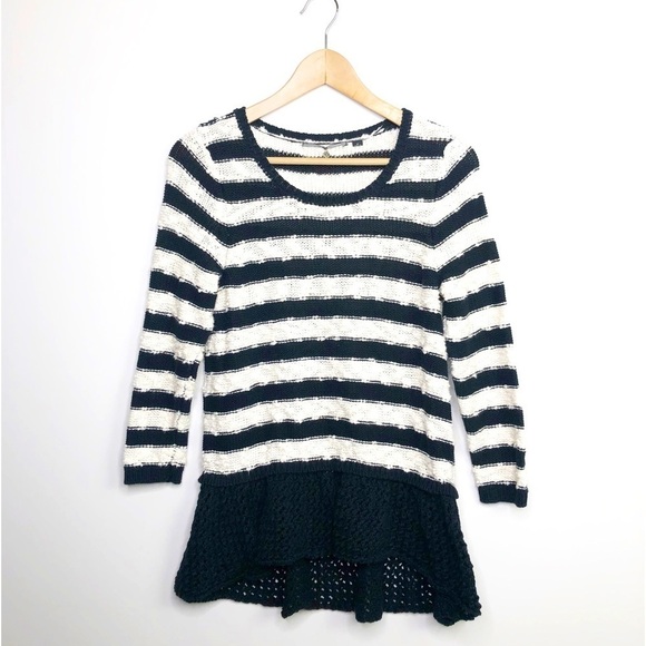 KNITTED and knotted by Anthropologie, black & white stripe, loose knit, sweater - Picture 2 of 11